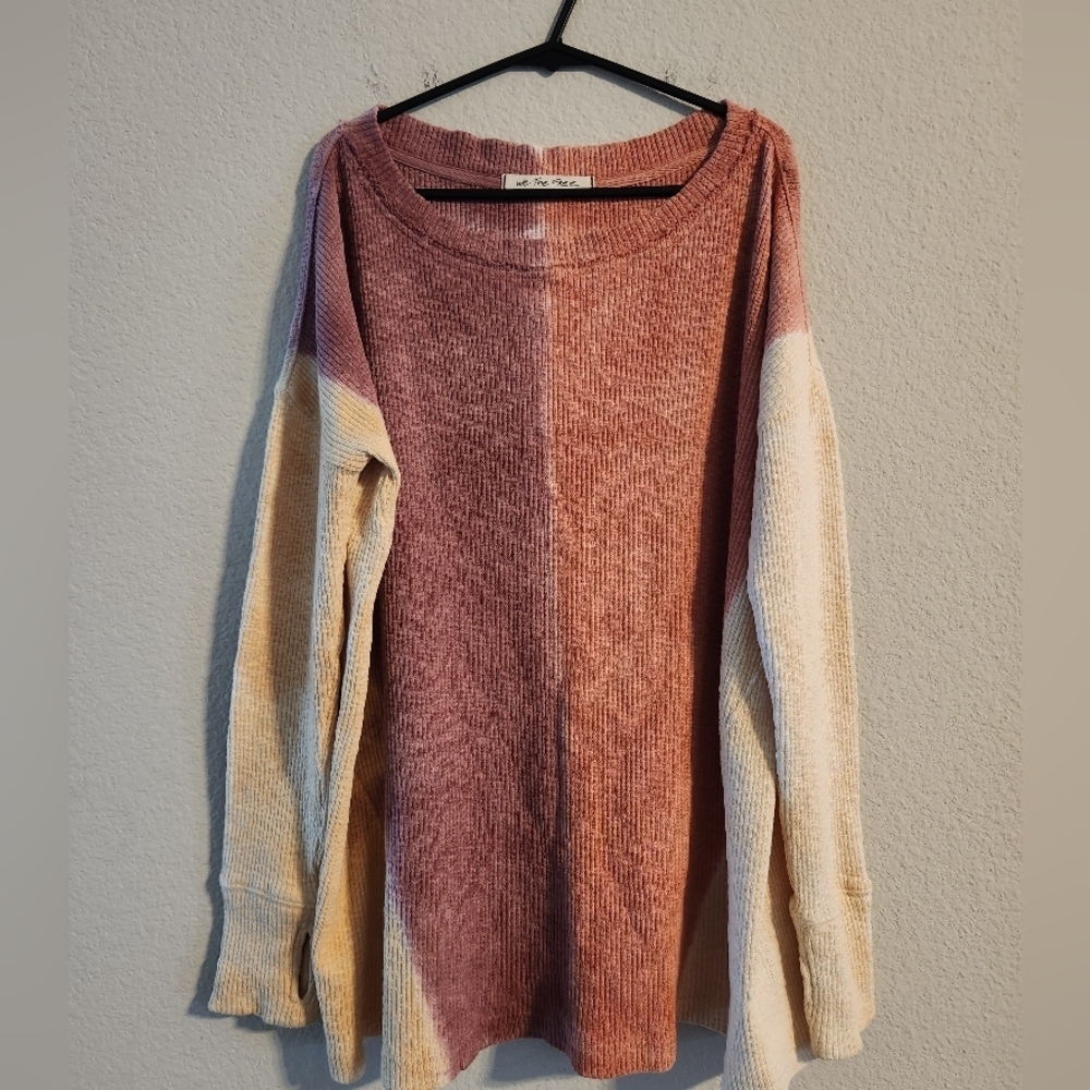 We The Free Rib Knit Pullover Oversized Ombre Colorblock top size XS